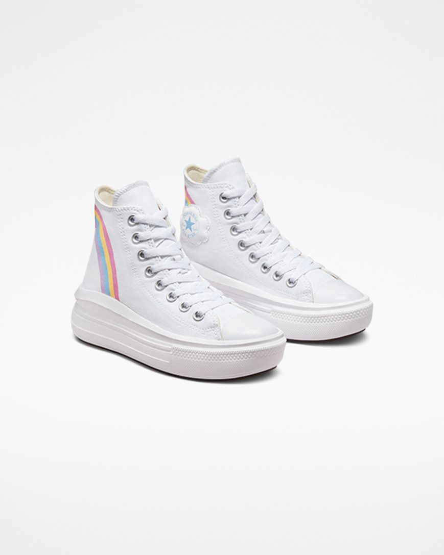 Dívčí Boty Na Platformy Converse Chuck Taylor All Star Move Rainbow Cloud Vysoké Bílé Blankyt Růžové | CZ ZRDU86